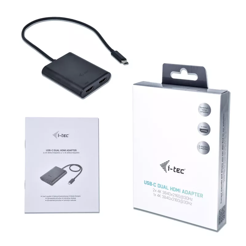 i-tec USB-C 3.1 Dual 4K HDMI -videoadapteri, 3.2 Gen 1 (3.1 Gen 1), USB Type-C, HDMI-lähtö, 3840 x 2160 pikseliä