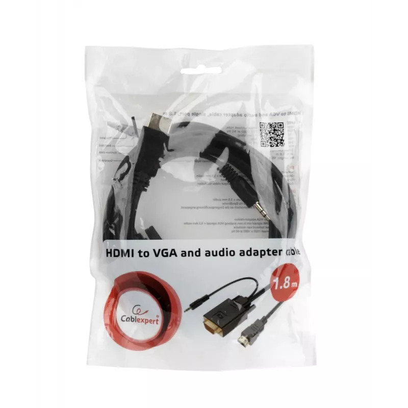 GEMBIRD HDMI-VGA- ja ääni-adapterikaapeli, yksittäinen liitäntä, 3 m, musta