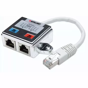 Intellinet 2-porttinen modulaarinen jakaja, Cat5e, FTP, mahdollistaa yhden Cat5e-verkkokaapelin jakamisen kahdelle RJ45-portille