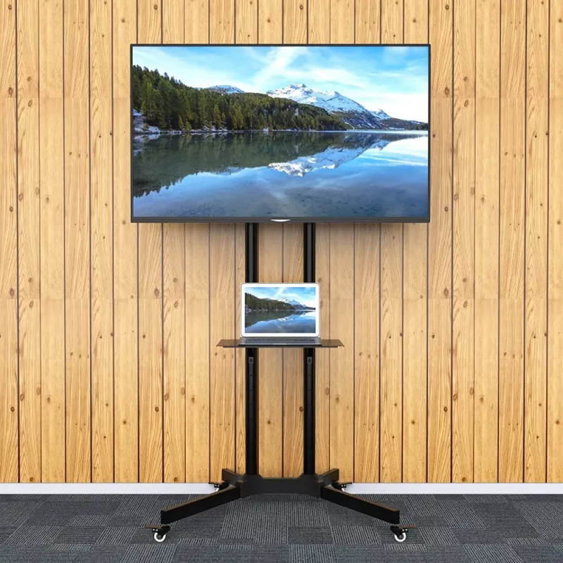 Techly lattialla siirrettävä teline hyllyllä LCD/LED/Plasma 30-65