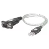 USB-sarjaporttisovitin Techly IDATA USB-SER-2T, USB-A uros DB-9 uros, 0,45 m, läpinäkyvän valkoinen