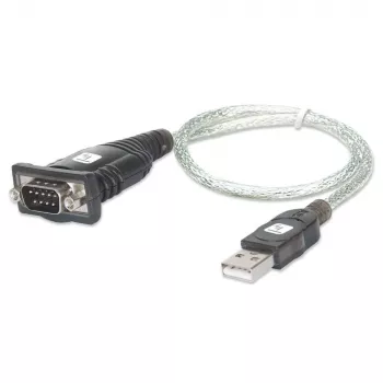 USB-sarjaporttisovitin Techly IDATA USB-SER-2T, USB-A uros DB-9 uros, 0,45 m, läpinäkyvän valkoinen