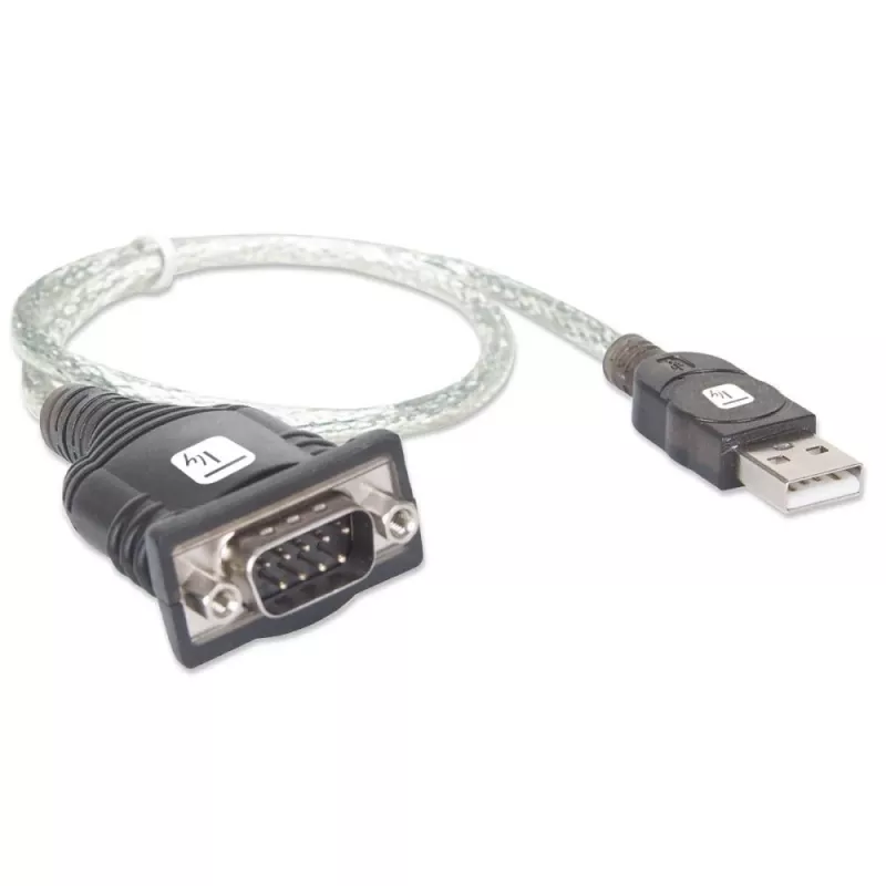 USB-sarjaporttisovitin Techly IDATA USB-SER-2T, USB-A uros DB-9 uros, 0,45 m, läpinäkyvän valkoinen