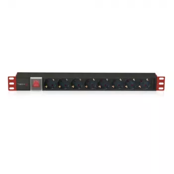 Techly I-CASE STRIP-81UD virtalähdeyksikkö (PDU) 8 AC-pistorasiaa 1U musta, punainen