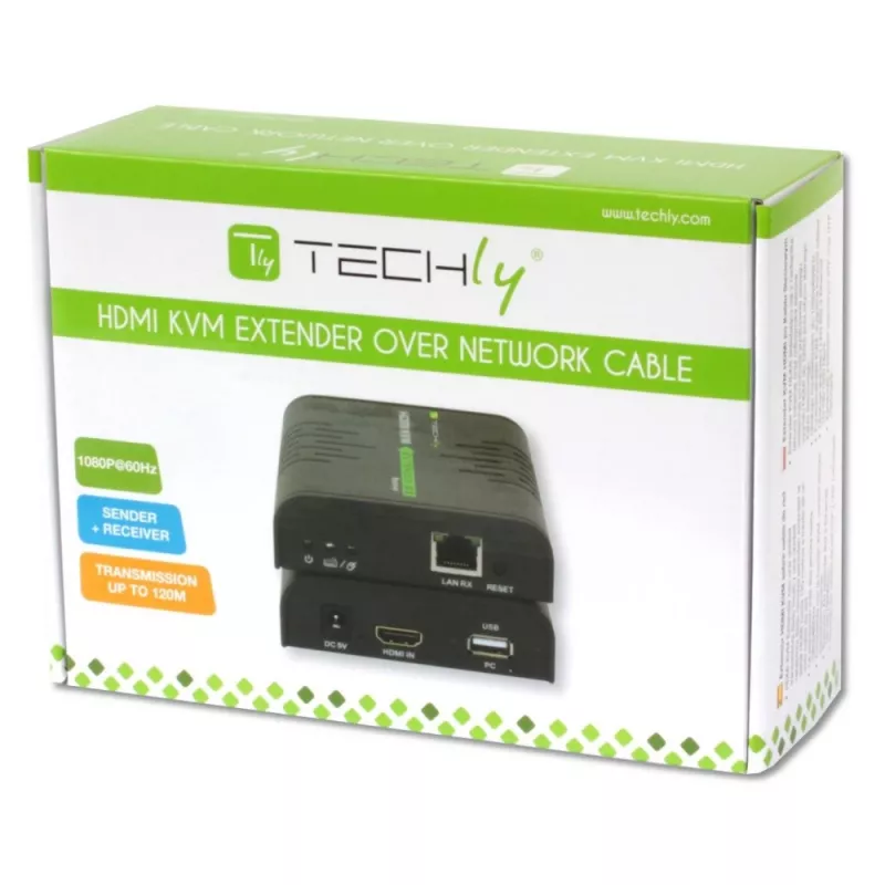 Techly IDATA HDMI-KVM2 KVM-jatko lähetin & vastaanotin