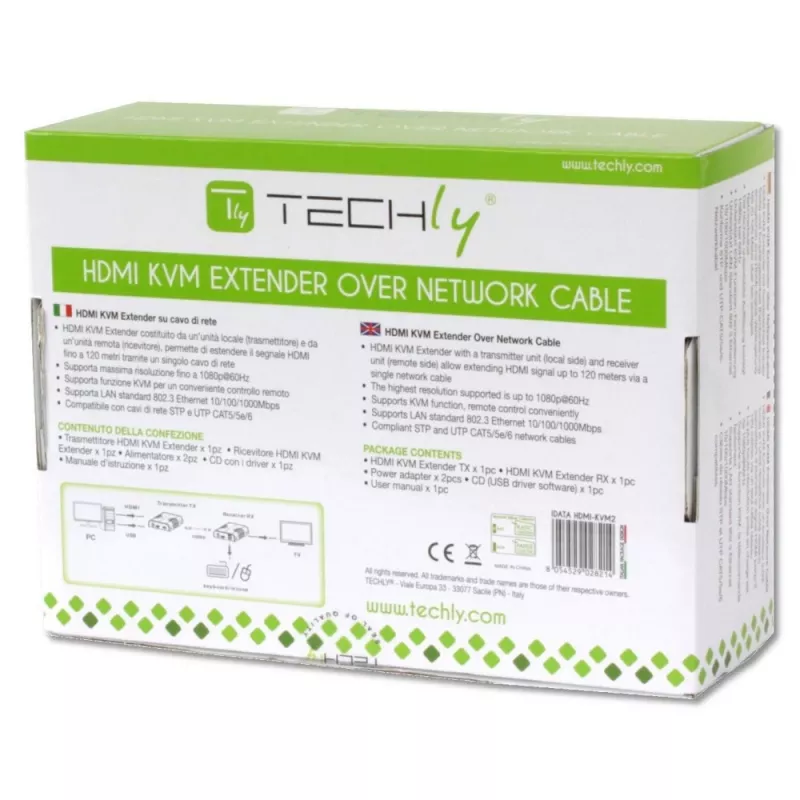 Techly IDATA HDMI-KVM2 KVM-jatko lähetin & vastaanotin