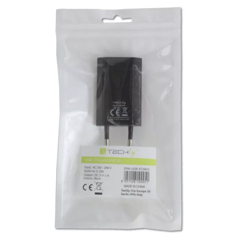 Techly kompakti laturi USB 1A eurooppalainen pistoke musta