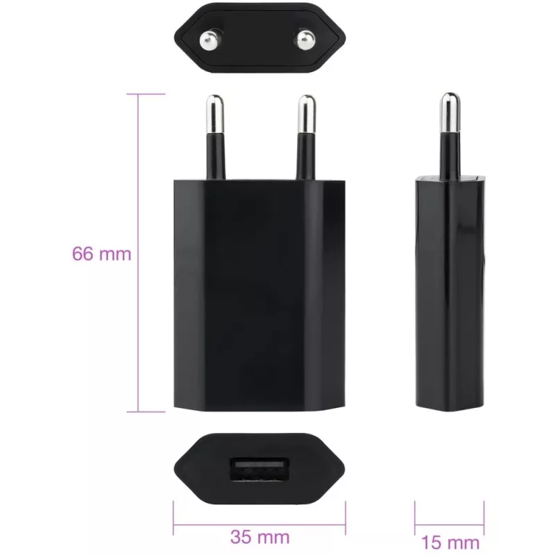 Techly kompakti laturi USB 1A eurooppalainen pistoke musta