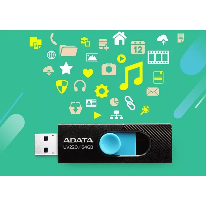 ADATA UV220 USB-muistitikku 64 GB USB Type-A 2.0 musta, sininen