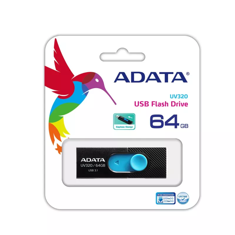 ADATA UV320 USB-muistitikku 64 GB USB Type-A 3.2 Gen 1 (3.1 Gen 1) musta, sininen