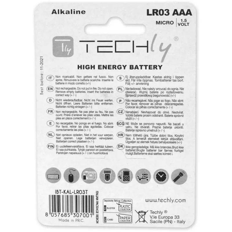 Techly blister 4 paristoa High Power Mini Stilo AAA alkaline LR03 1,5V IBT-KAL-LR03T