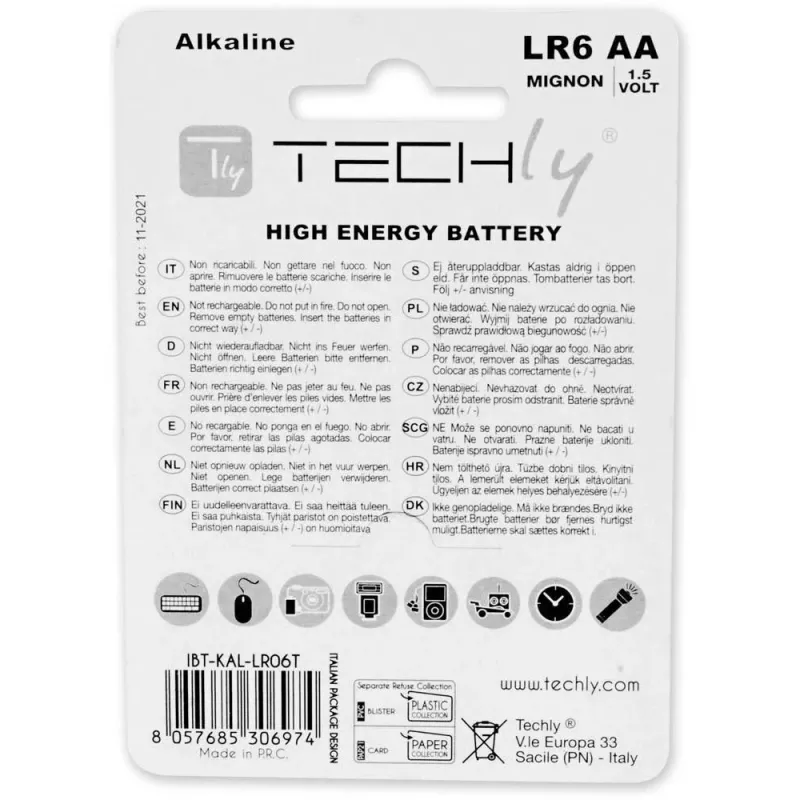 Techly blister 4 AA alkaline-paristoa High Power Stilo LR06 1,5V IBT-KAL-LR06T