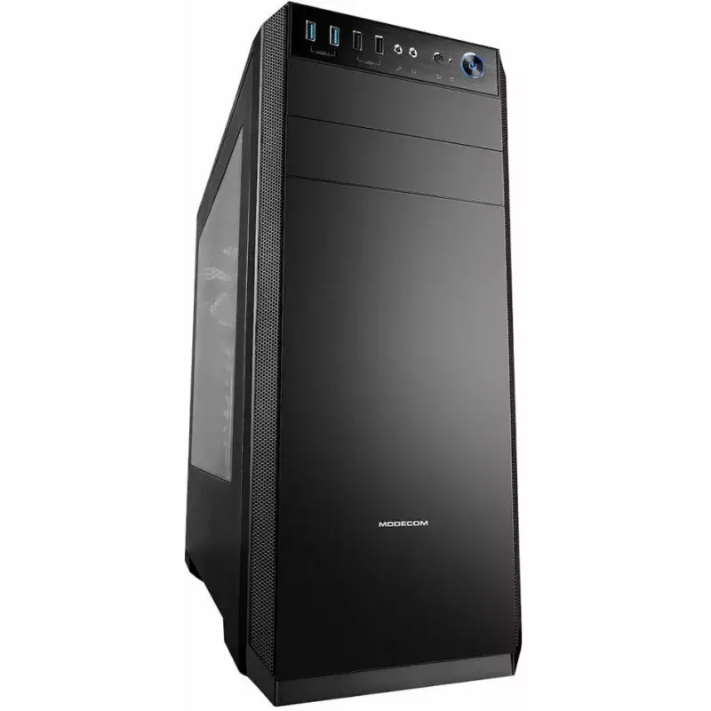 Modecom Oberon Pro Midi Tower -tietokonekotelo, ATX/Micro ATX/ITX, sivuikkuna, näytönohjain enintään 395 mm, 2x USB 3.0, musta