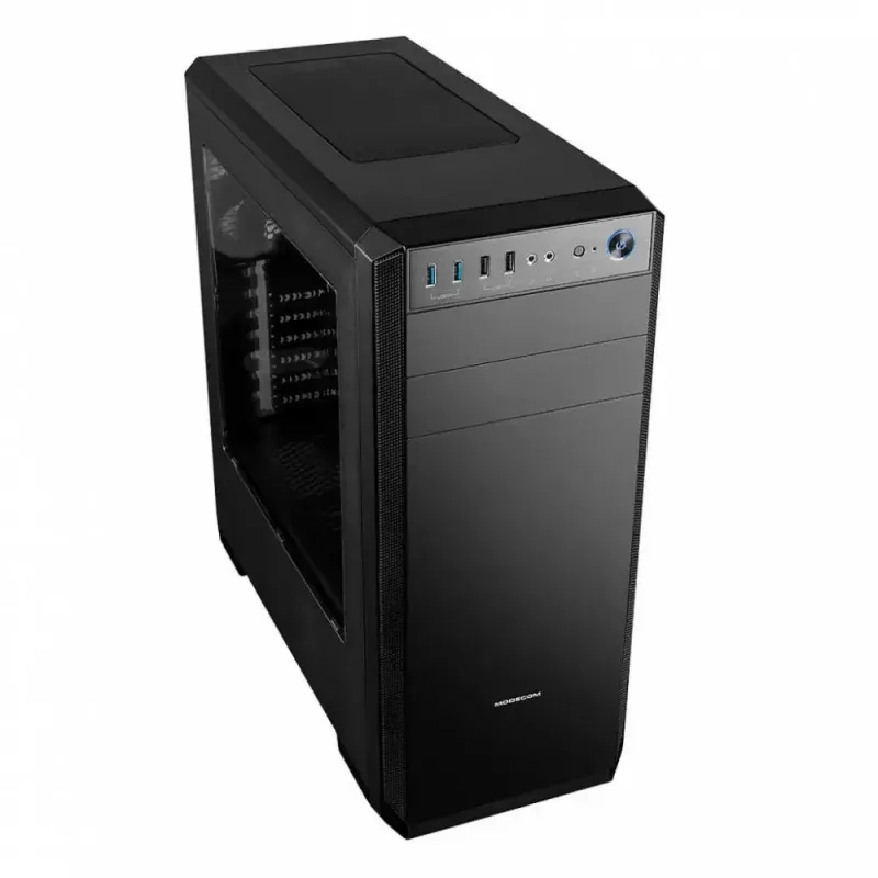Modecom Oberon Pro Midi Tower -tietokonekotelo, ATX/Micro ATX/ITX, sivuikkuna, näytönohjain enintään 395 mm, 2x USB 3.0, musta