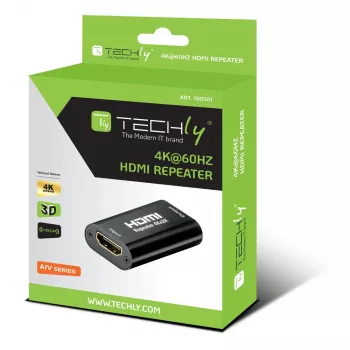 AV-toistin TECHLY IDATA-HDMI2-RIP4KT — HDMI 2.0, HDCP 2.2, 4096×2160, enimmäisetäisyys 40 m, musta