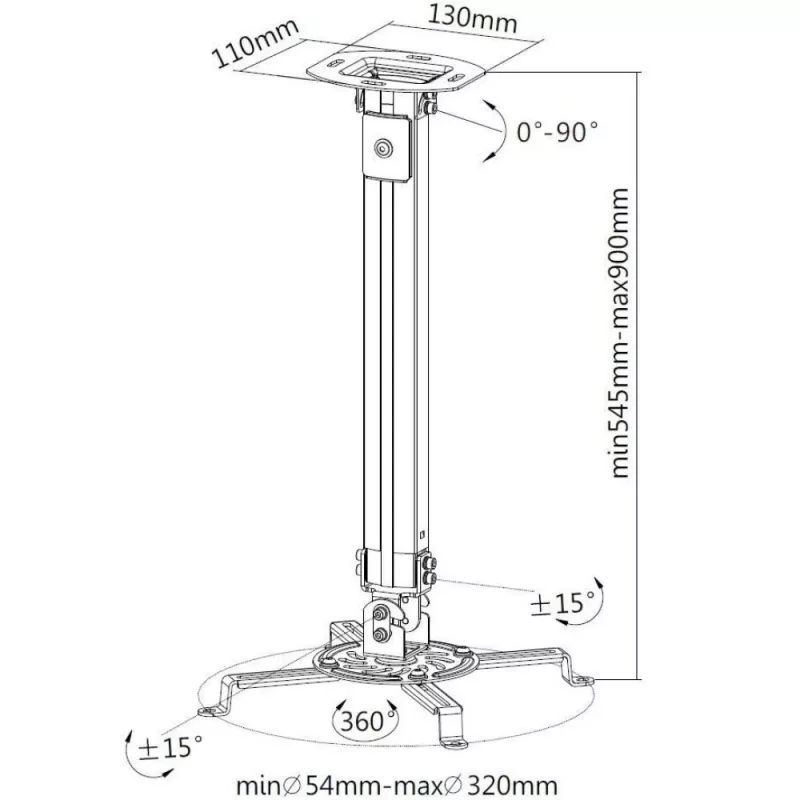 Techly projektorin kattotelineen jatke 545-900 mm hopea ICA-PM 18M