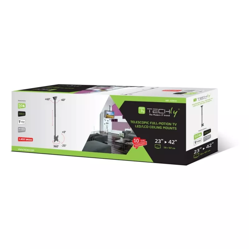 Techly teleskooppikattoteline 1,6 m asti LED TV LCD 23-42