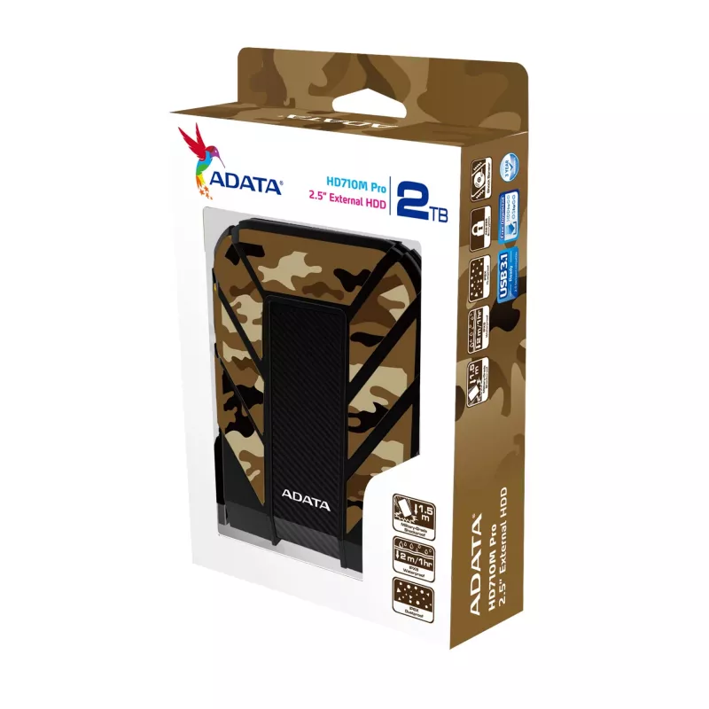 Ulkoinen HDD ADATA HD710M Pro 2 TB USB 3.2 Gen 1 (USB Type-A / Micro-USB B) Camouflage, iskunkestävä