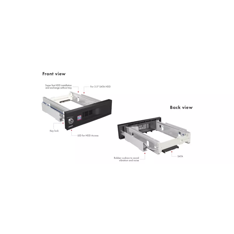 ICY BOX IB-168SK-B kelkaton siirrettävä asemakehys 3,5″ SATA-kiintolevylle, 5,25″ (13,3 cm) paikkaan, lukolla, musta