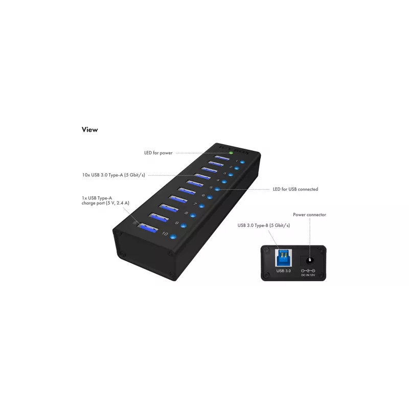 ICY BOX IB-AC6110 USB 3.2 Gen 1 (3.1 Gen 1) Type-B 5000 Mbit/s musta
