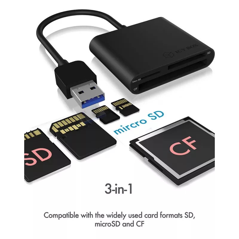 ICY BOX IB-CR301-U3 kortinlukija USB 3.2 Gen 1 (3.1 Gen 1) musta