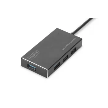 DIGITUS USB 3.0 -keskitin, 4-porttinen sis. 5V/2A virtalähteen alumiinikotelo