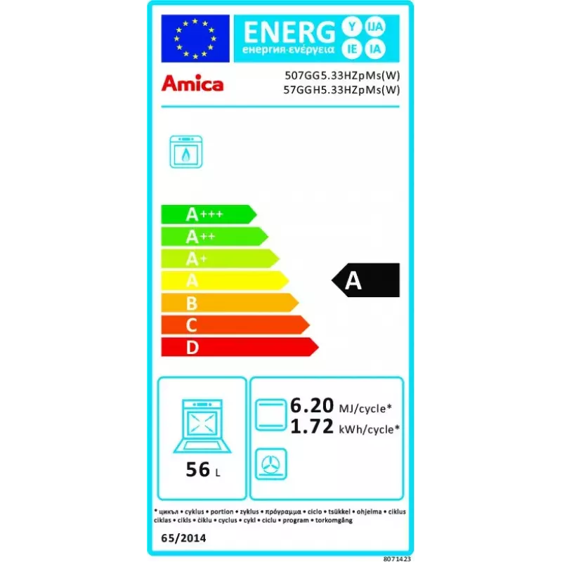 Vapaasti seisova kaasuliesi Amica 57GGH5.33HZpMs(W) valkoinen
