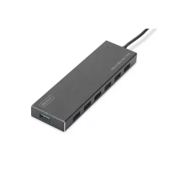 DIGITUS USB 3.0 -keskitin, 7 porttia sis. 5V/3,5A virtalähde, alumiinikotelo