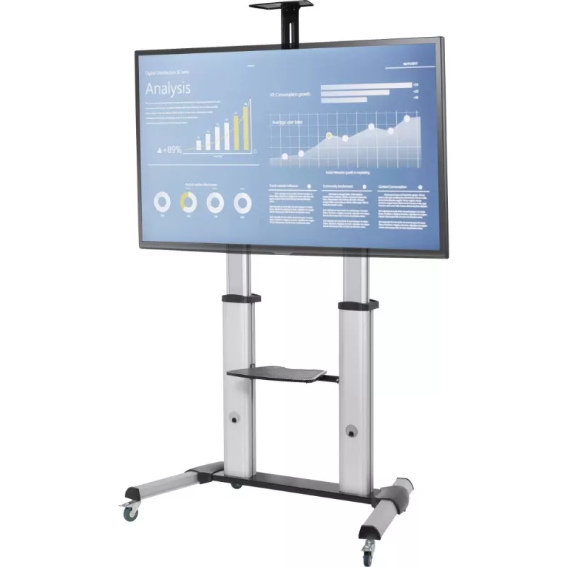 Techly ICA-TR24 liikuteltava TV-teline, 60–100 tuumaa, 100 kg, hyllyillä