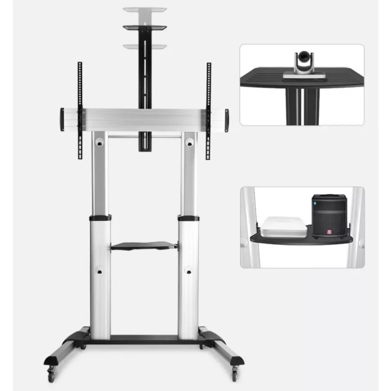Techly ICA-TR24 liikuteltava TV-teline, 60–100 tuumaa, 100 kg, hyllyillä