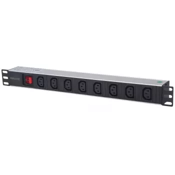 Intellinet 19 inch 1U rack-asennettava 8-porttinen C13 virranjakoyksikkö (PDU) irrotettavalla virtajohdolla ja takana C20-tulolla