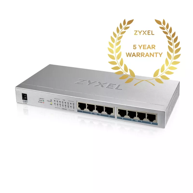 Zyxel GS1008HP hallitsematon Gigabit Ethernet (10/100/1000) Power over Ethernet (PoE) harmaa