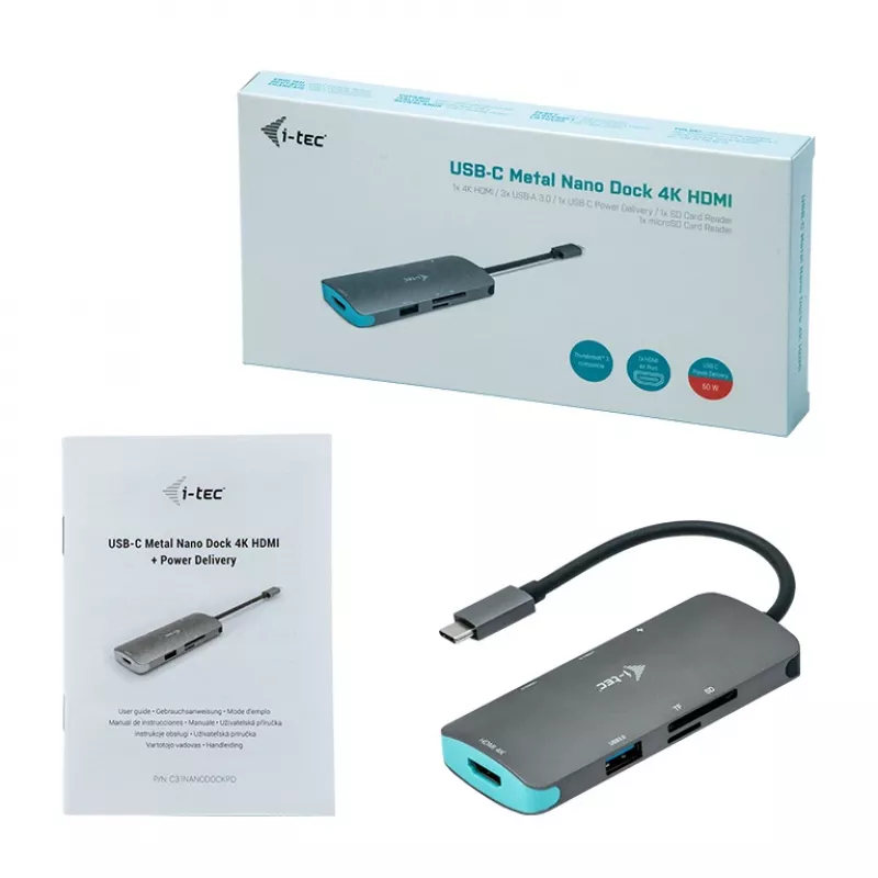 Telakointiasema i-tec Metal USB-C Nano Dock 4K HDMI + Power Delivery 100 W
