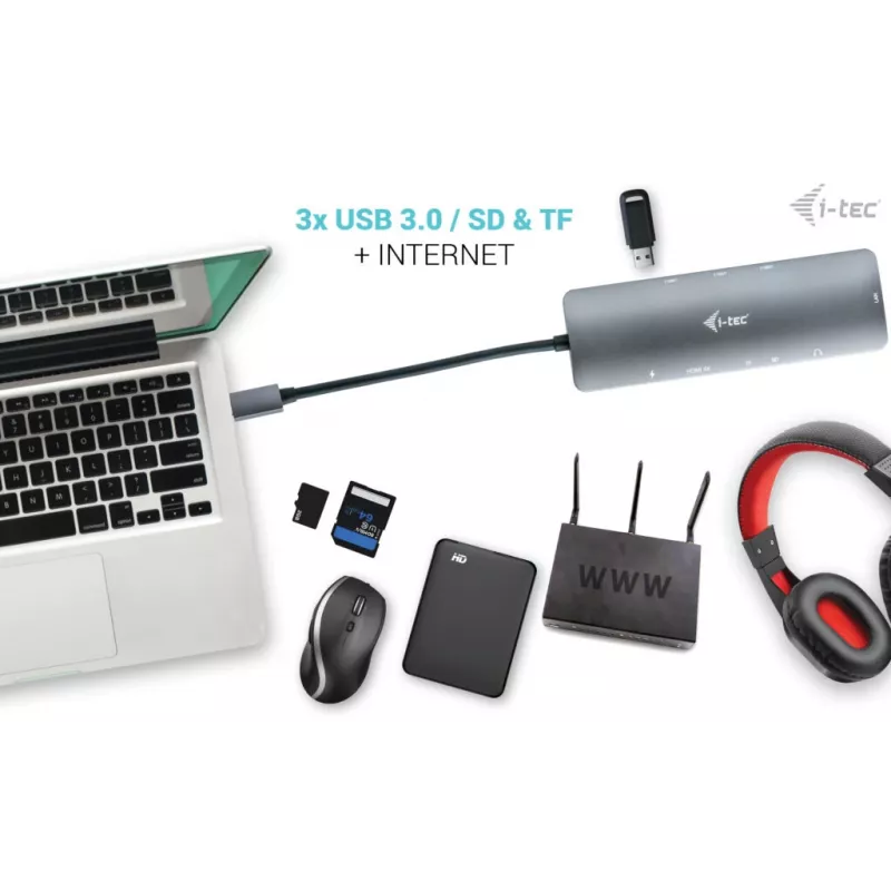 Telakointiasema i-tec Metal USB-C Nano -telakka 4K HDMI LAN Power Delivery 100 W