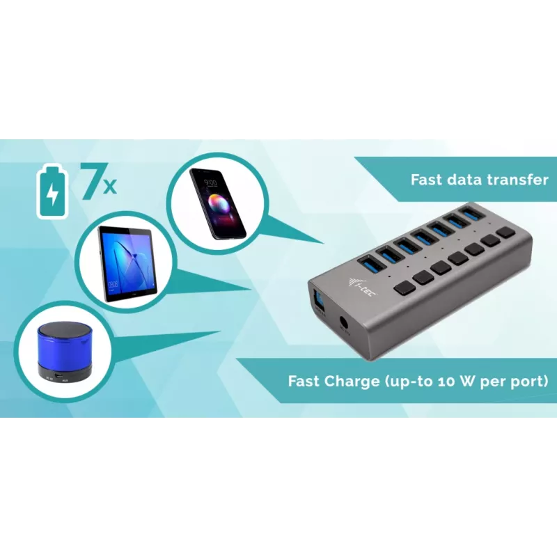 i-tec USB 3.0 -latauskeskitin 7 porttia + virtalähde 36 W