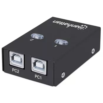 USB-jakokytkin MANHATTAN 162005, USB 2.0 Type-B, 2 liitäntää, 480 Mbit/s, 1,5 m kaapeli, valkoinen