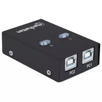 USB-jakokytkin MANHATTAN 162005, USB 2.0 Type-B, 2 liitäntää, 480 Mbit/s, 1,5 m kaapeli, valkoinen