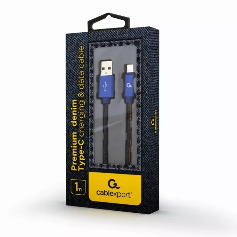 GEMBIRD Premium Jeans (denim) Type-C USB-kaapeli metalliliittimillä, 1 m, sininen