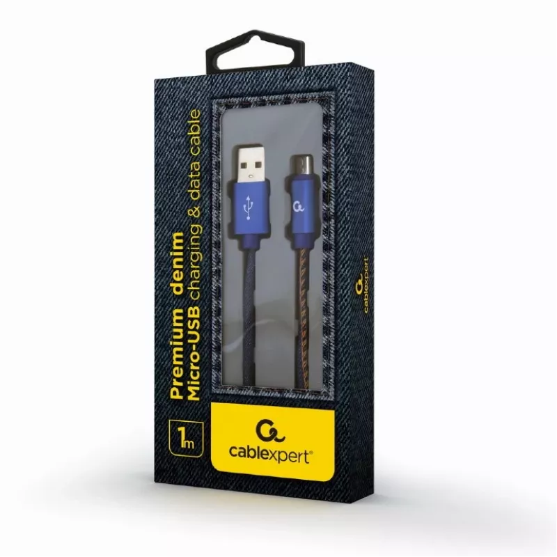 GEMBIRD Premium Jeans (Denim) Micro-USB-kaapeli metalliliittimillä, 1 m, sininen