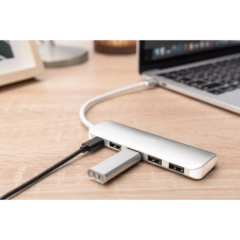 DIGITUS USB-C-keskitin 4-porttinen PD 4x USB 3.0, 1x PD-lataus, harmaa