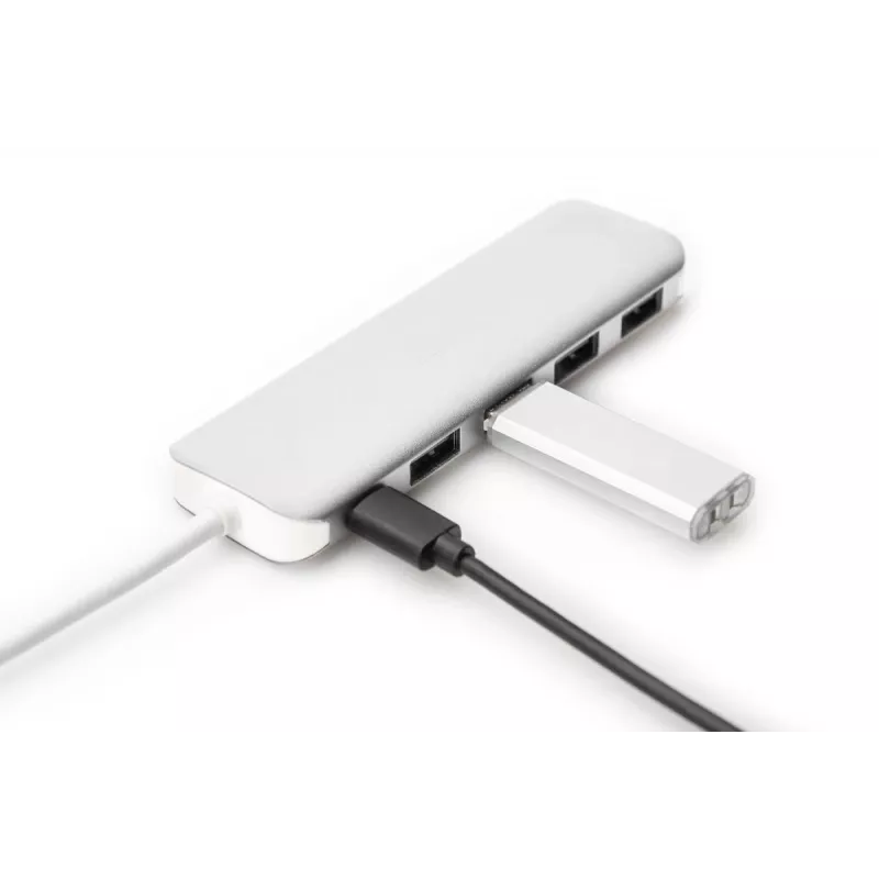 DIGITUS USB-C-keskitin 4-porttinen PD 4x USB 3.0, 1x PD-lataus, harmaa