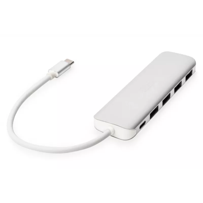 DIGITUS USB-C-keskitin 4-porttinen PD 4x USB 3.0, 1x PD-lataus, harmaa