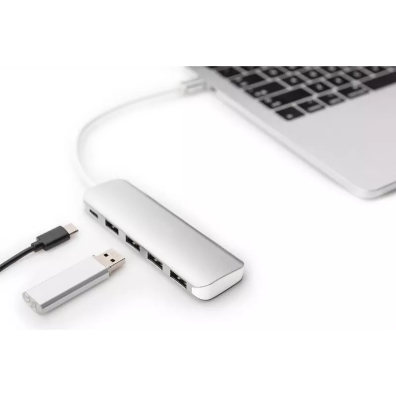 DIGITUS USB-C-keskitin 4-porttinen PD 4x USB 3.0, 1x PD-lataus, harmaa