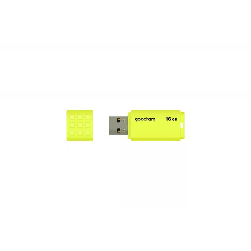 USB-muistitikku GOODRAM UME2 16 GB, USB 2.0 Type-A, keltainen, 51 × 21 mm