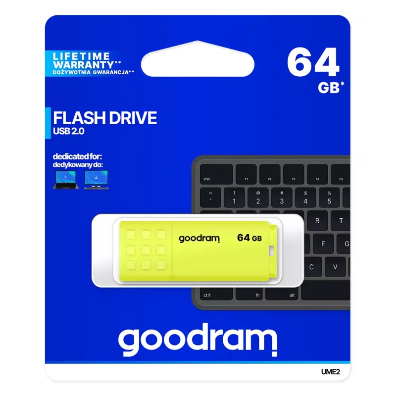 USB-muistitikku GOODRAM UME2 64 GB USB Type-A 2.0, keltainen, kanneton, muovi