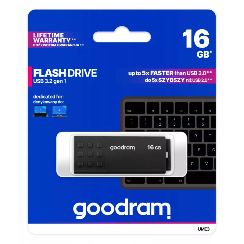 USB-muistitikku GOODRAM UME3 16 GB USB Type-A 3.2 Gen 1 (USB 3.0), musta, 60/20 MB/s