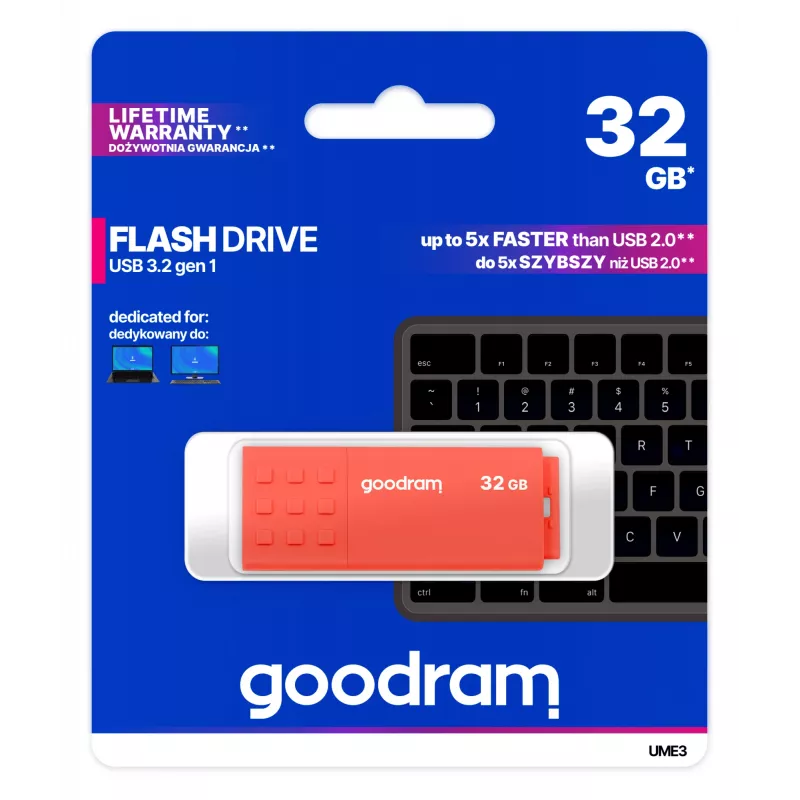 Goodram UME3 UME3-0320O0R11 USB-muistitikku 32 GB, USB 3.2 Gen 1 (USB 3.0) Type-A, lukunopeus 60 MB/s, oranssi