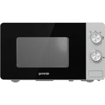 Solo-mikroaaltouuni Gorenje MO20E1S — 20 l, 800 W, kiertosäädin, 270 mm pyörivä lautanen, ruostumaton teräs/musta