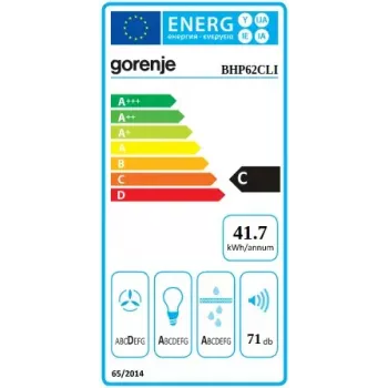Kalusteisiin asennettava liesituuletin Gorenje BHP62CLI, alumiinisuodatin, äänitaso: D