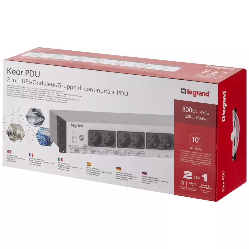 Legrand Keor PDU 310331 UPS, 800 VA / 480 W, off-line (valmiustila), 8 x IEC C13 -pistorasiaa, räkkiasennus